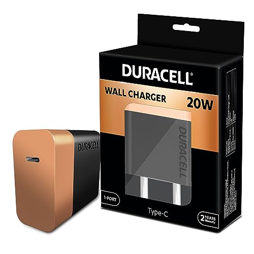 Duracell 20 Watts Fast Wall Charger Adapter, 1 USB Type C Power Delivery Port, Fast Mobile Charger Compatible with iPhone, iPad, Samsung, Note, Redmi, Mi, Oneplus, Oppo, Pixel