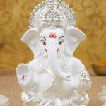 Gold Art India Silver plated White Ganesha for Car Dashboard Home Decor Gifting Diwali Birthday Festivals 3.5 x 2 Inches