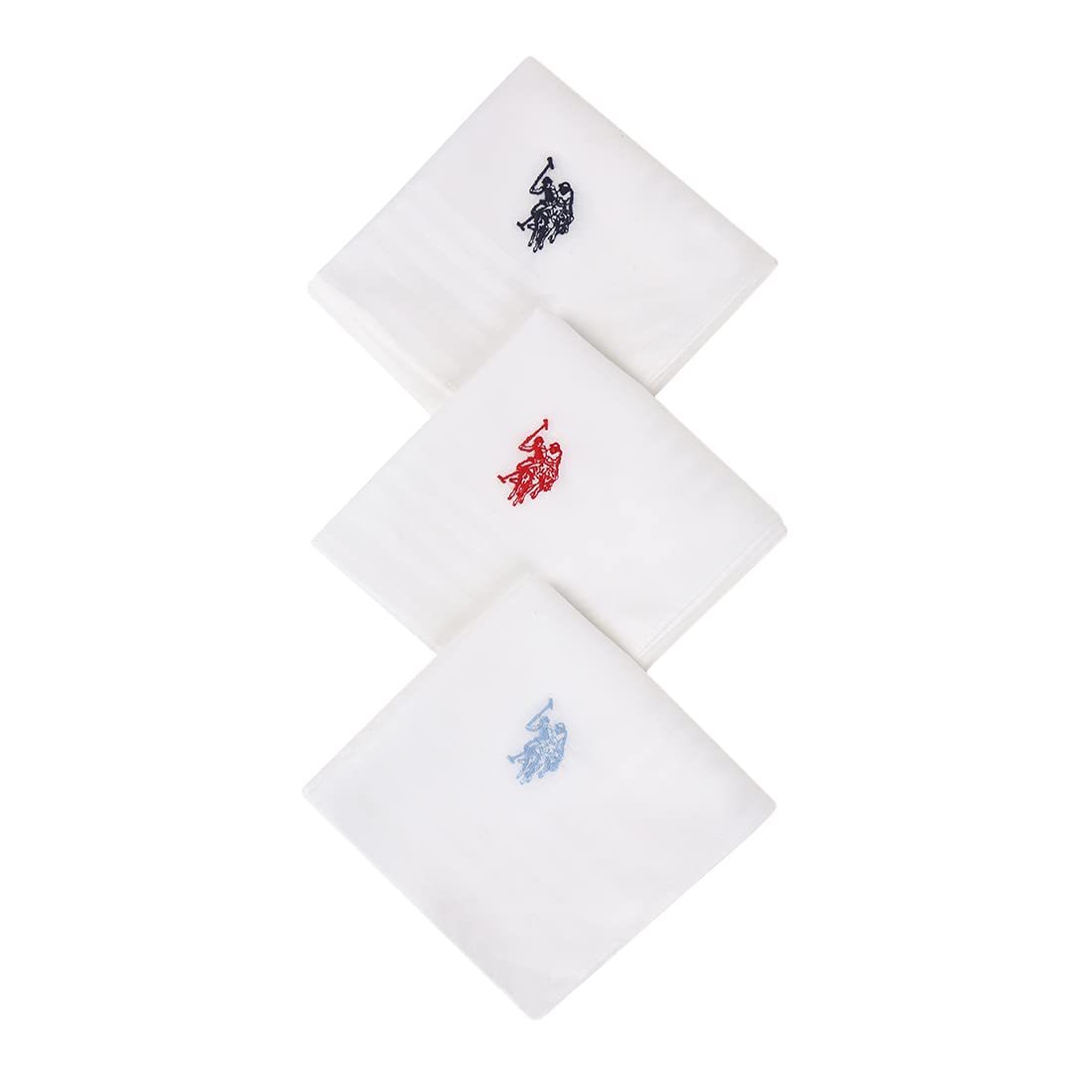 U.S. POLO ASSN. Men Pure Cotton Brand Logo Casual Style Handkerchief – Pack Of 3, White