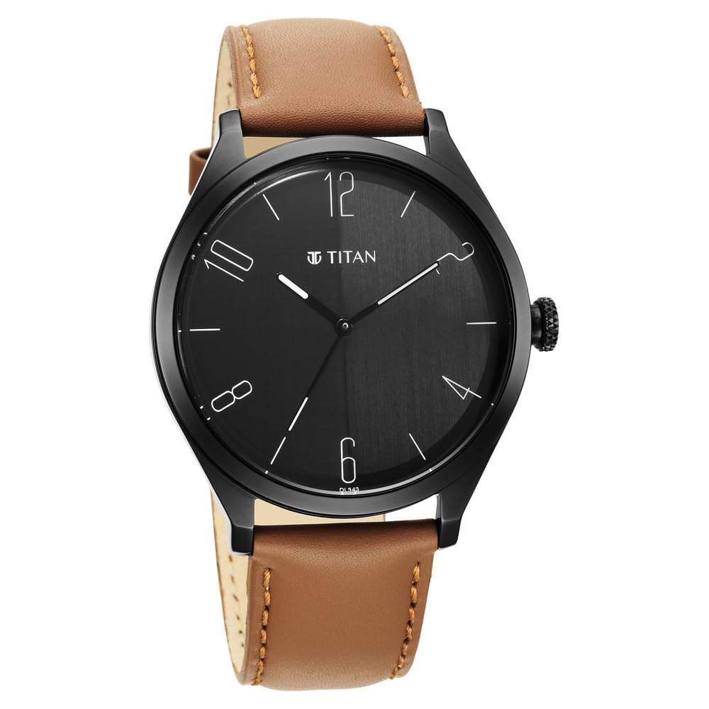 Titan Men Leather Analog Black Dial Watch-Np1865Nl01/Np1865Nl01, Band Color-Brown