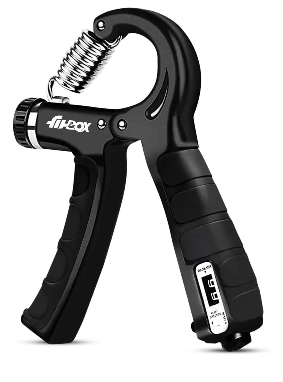 FitBox Sports Adjustable Hand Grip (5kg – 60kg) Strengthener with Counter for Men & Women for Gym Workout Hand Exercise Equipment to Use in Home for Forearm Exercise (Black) Stainless Steel Spring