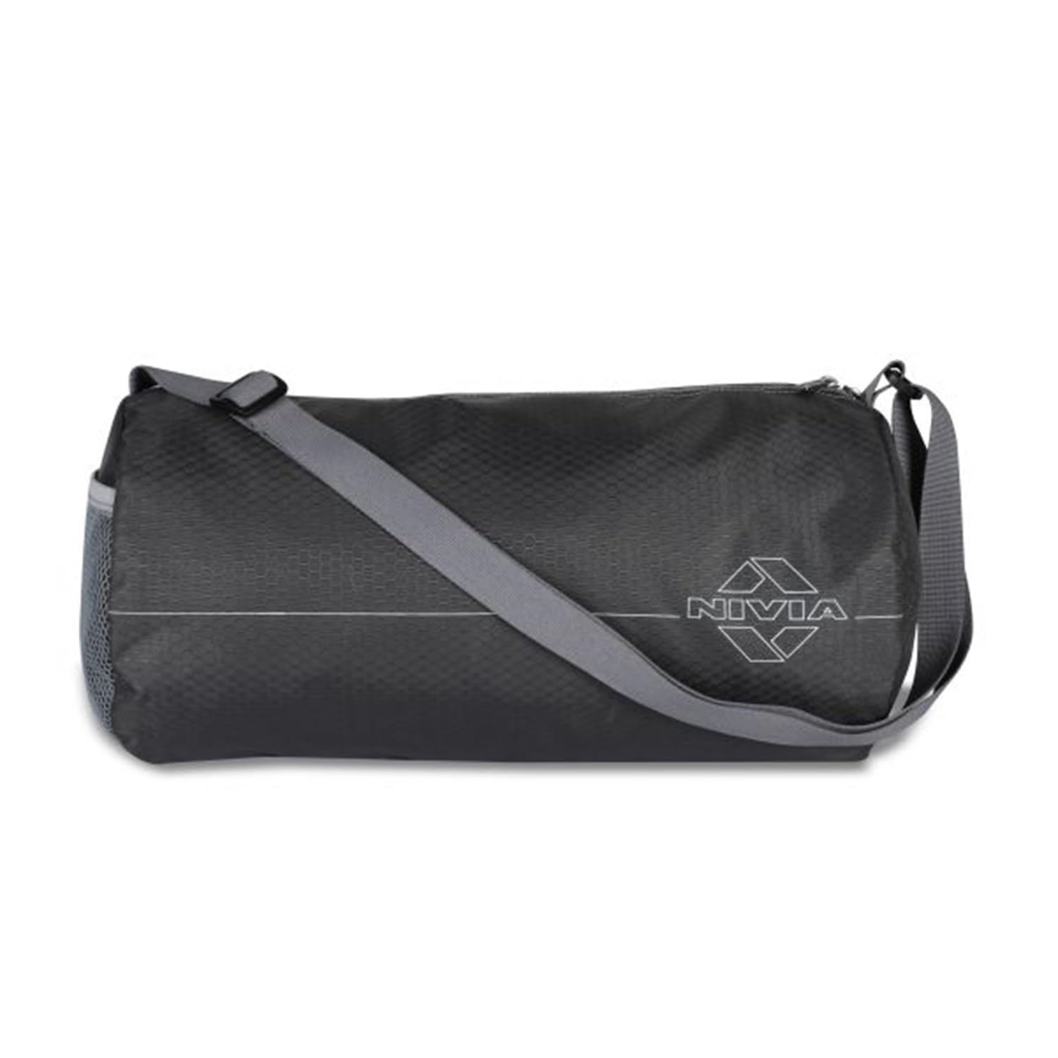 NIVIA Basic Duffle Polyester Bag for Men & Women, Gym Bags, Adjustable Shoulder Strap, Side Mesh Pocket, Gym Duffle Bag (Black/Grey),Capacity-11 litres