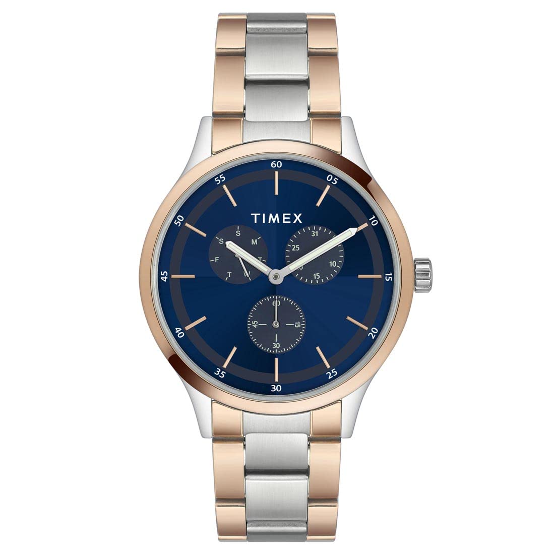 TIMEX Analog Watch for Man with Blue Round Dial & Multicolor Stainless Steel Bracelet Band Water Resistant Men’s Wrist Watches – TWHG03SMU15