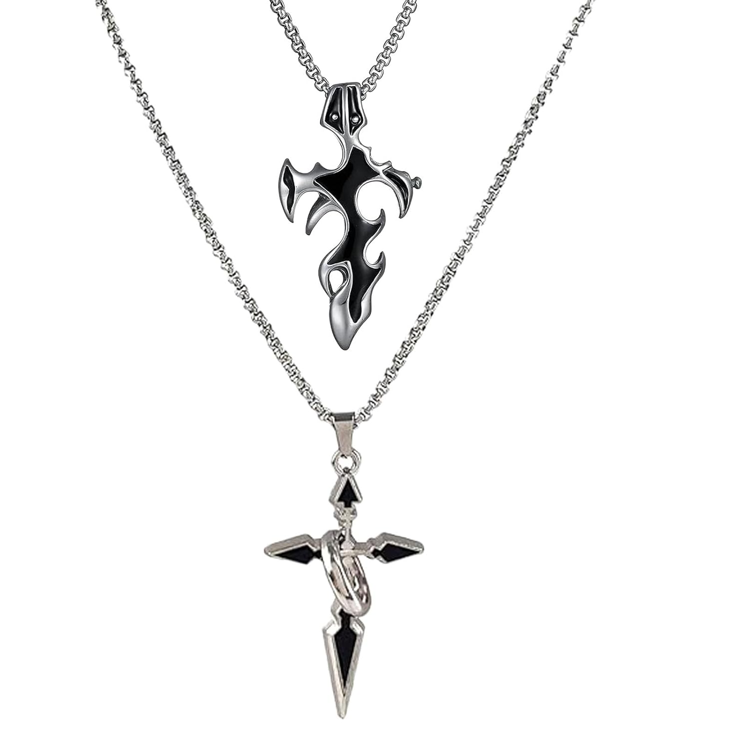 Zytiqt 2Pcs Chain for Man, Vintage Black Tribal Cross Pendant Necklace for Men, Silver Chain for Boys and Men, Stylish and Durable Accessory, Ideal Gift for Holidays and Special Occasions Zytiqt 2Pcs Chain for Man, Vintage Black Tribal Cross Pendant Necklace for Men, Silver Chain for Boys and Men, Stylish and Durable Accessory, Ideal Gift for Holidays and Special Occasions