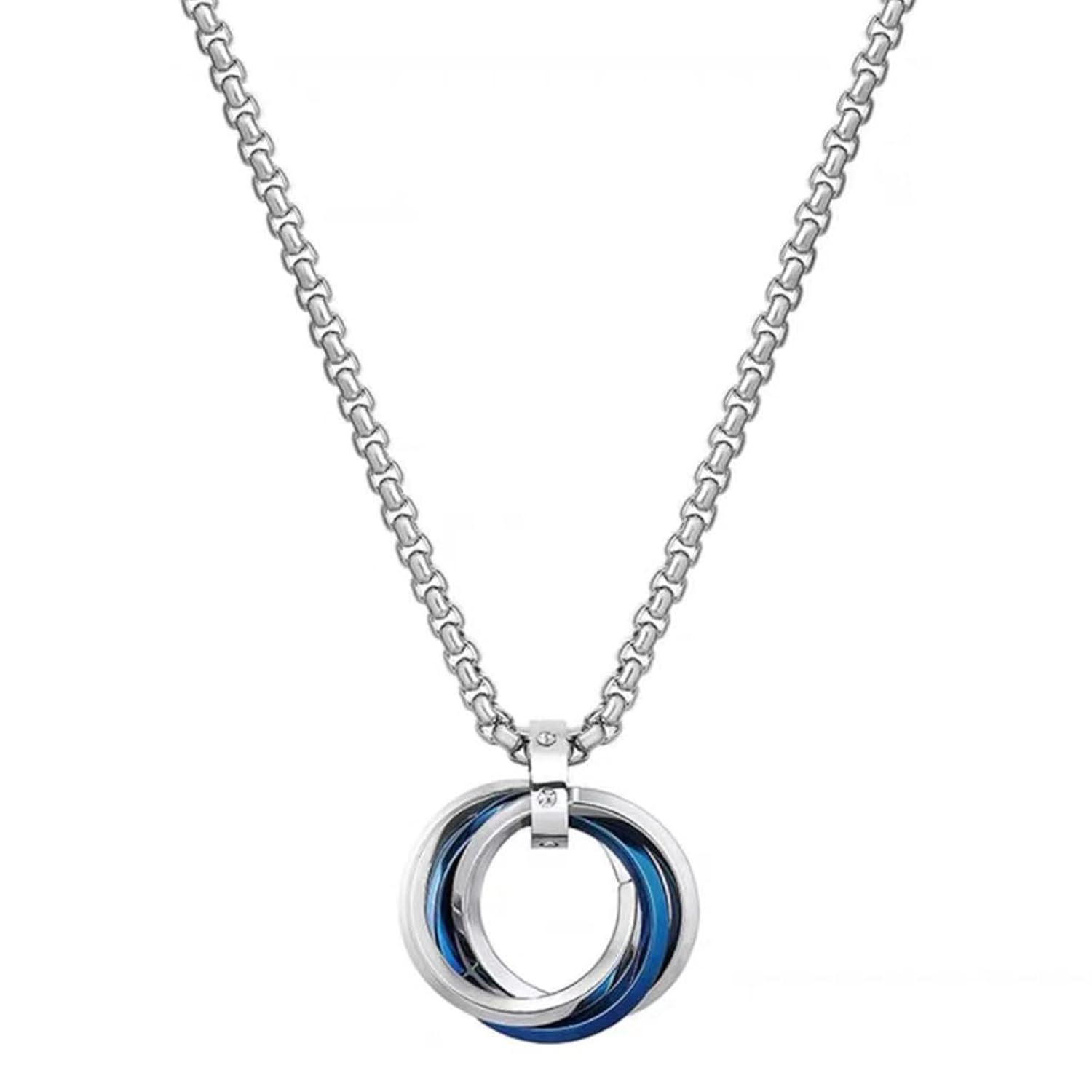 Silver Chain for Man, Blue Three-Ring Necklace for Men, Stylish Neck Chain for Boys, Anime Accessories, Locket for Men, Fashion Jewelry Silver Chain for Man, Blue Three-Ring Necklace for Men, Stylish Neck Chain for Boys, Anime Accessories, Locket for Men, Fashion Jewelry