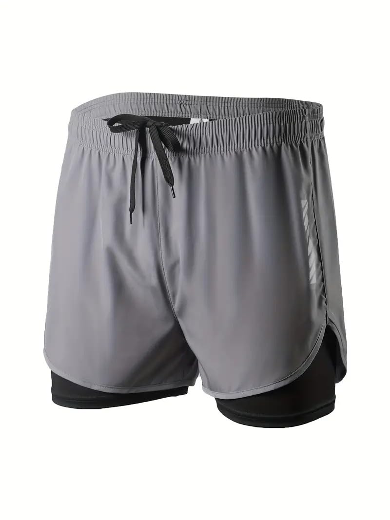 THIRD QUADRANT 2-in-1 Running or Gym Lycra Shorts for Men || Quick-Dry Athletic Shorts ||with Built-in Liner, Black