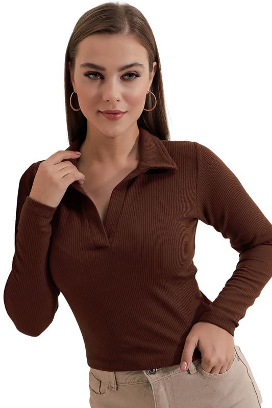 Dream Beauty Fashion Women’s Collared Neck Long Sleeve Slim Fit Casual Tee Top, 23″ inches (Apple-01-P) Dream Beauty Fashion Women’s Collared Neck Long Sleeve Slim Fit Casual Tee Top, 23″ inches (Apple-01-P)