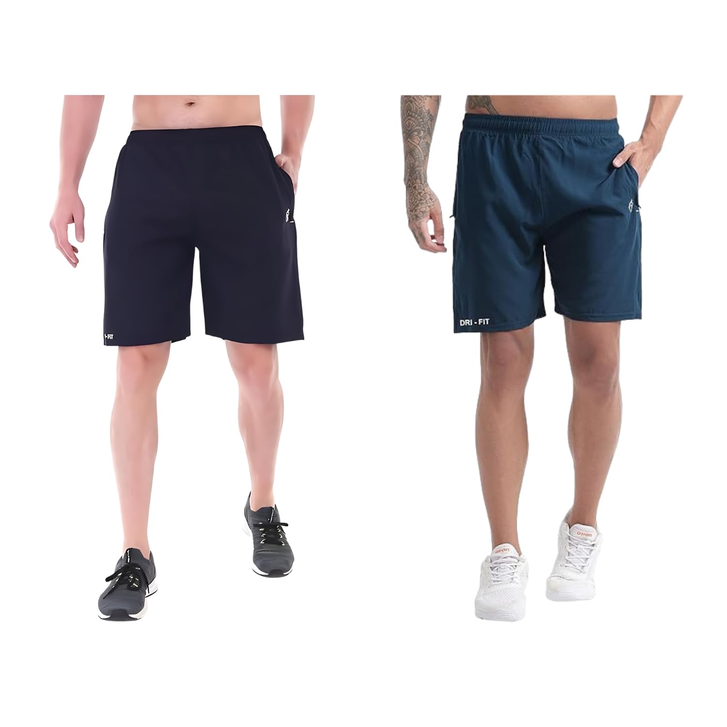 BLUE STAR SHARK Athletic Sports Shorts for Men with Zip Pockets and Elastic Waistband Quick Dry Lightweight Activewear Combo – Pack of 2