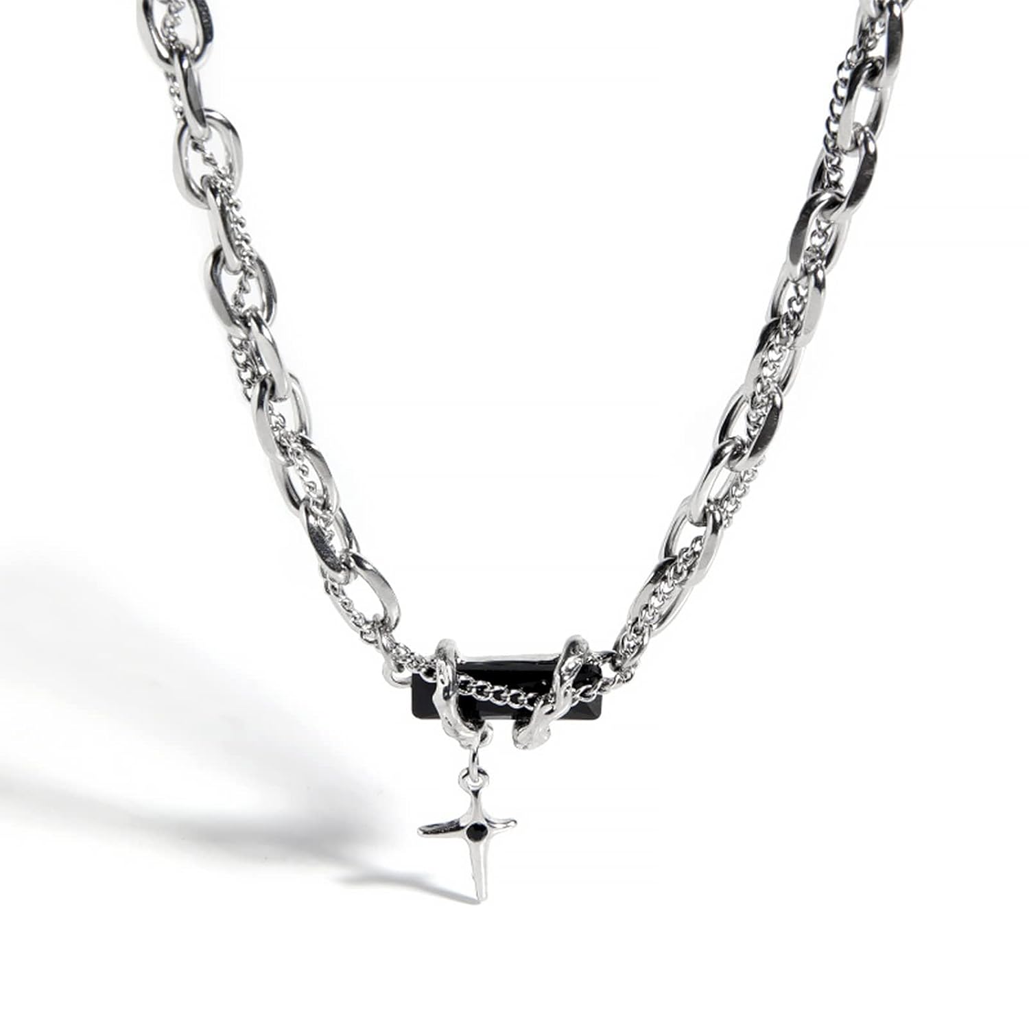 Zytiqt Chain for Man, Stylish Necklace for Men with Celestial Inspired Black Diamond Pendant, Elegant Silver Chain, Accessories for Men