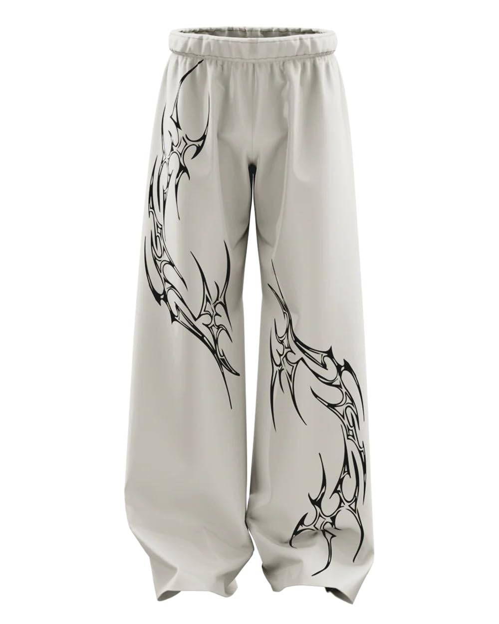 LEGASUS Aesthetic Gothic Wide Leg Pants for Men | Tribal Print Baggy Streetwear | Oversized Track Pants with Elastic Waist | Black and White Relaxed Fit Bottoms