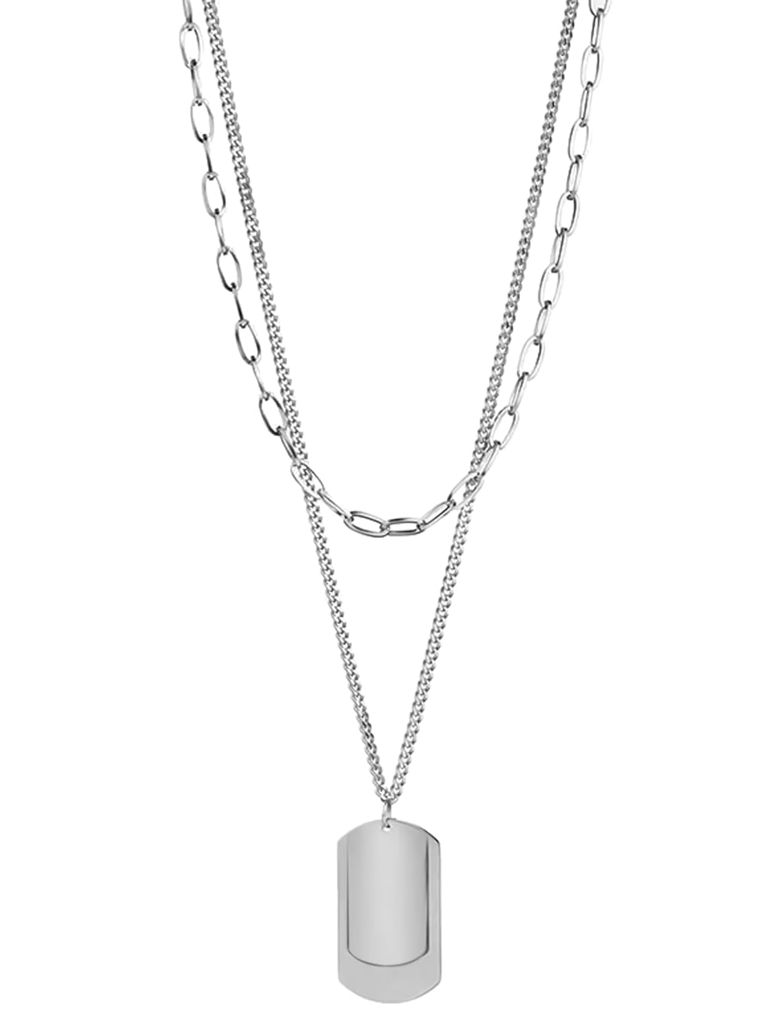 Yellow Chimes Silver Men’s Layered Dog Tag Necklace | Stainless Steel, Rhodium Plated | 70CM Chain, 3CM x 2CM Charm | Lobster Clasp | Men, Boys, Unisex-Children | Casual Style Yellow Chimes Silver Men’s Layered Dog Tag Necklace | Stainless Steel, Rhodium Plated | 70CM Chain, 3CM x 2CM Charm | Lobster Clasp | Men, Boys, Unisex-Children | Casual Style