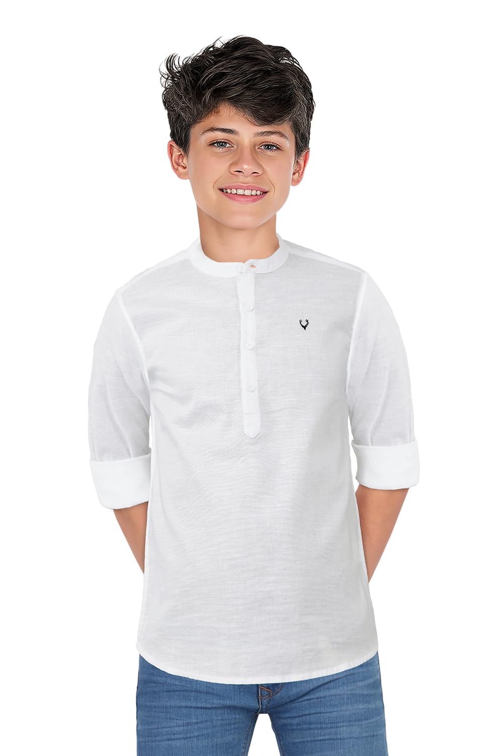 Allen Solly Boys Cotton Regular Fit Solid Full Sleeve Mandarin Collar Shirt Allen Solly Boys Cotton Regular Fit Solid Full Sleeve Mandarin Collar Shirt