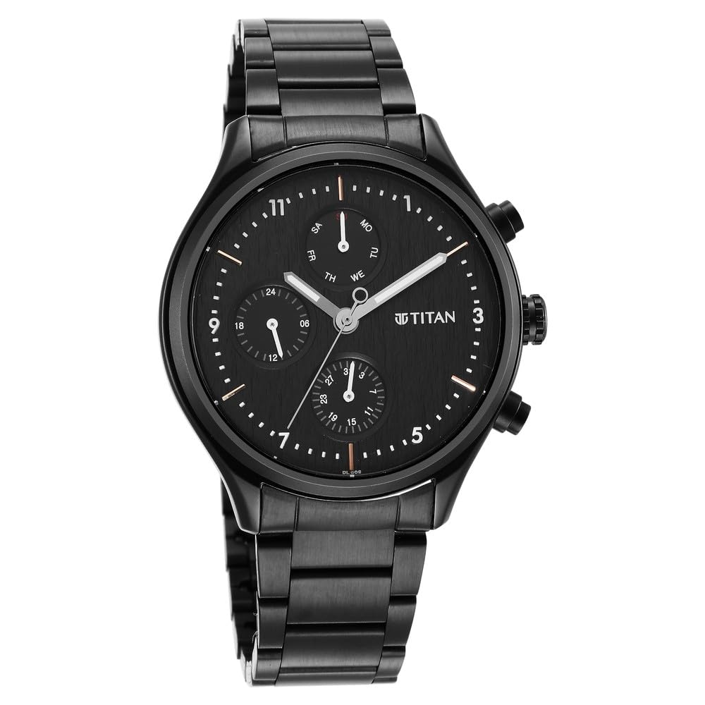 Titan Neo Quartz Multifunction Black Dial Black Stainless Steel Strap Watch for Men – NT1803NM01