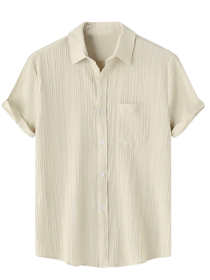 TAGDO Men’s Casual Shirts |Half Sleeve|Line Textured|Solid Regular Fit Shirt (5182)