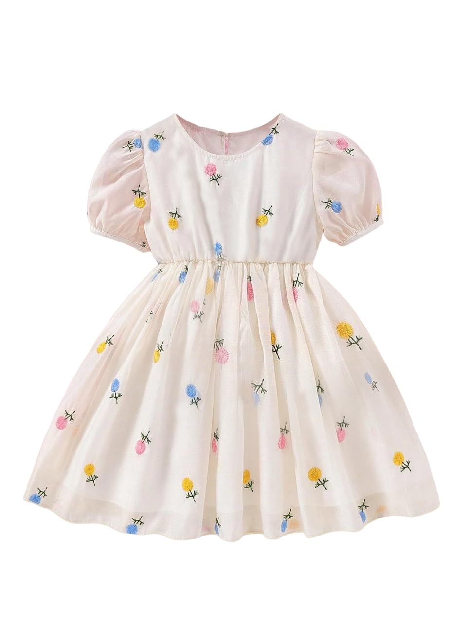TAGAS Girls Swiss Dot Floral Print Dress Sleeve Less Round Neck Elastic Waist Dress for Girls(KD-399)