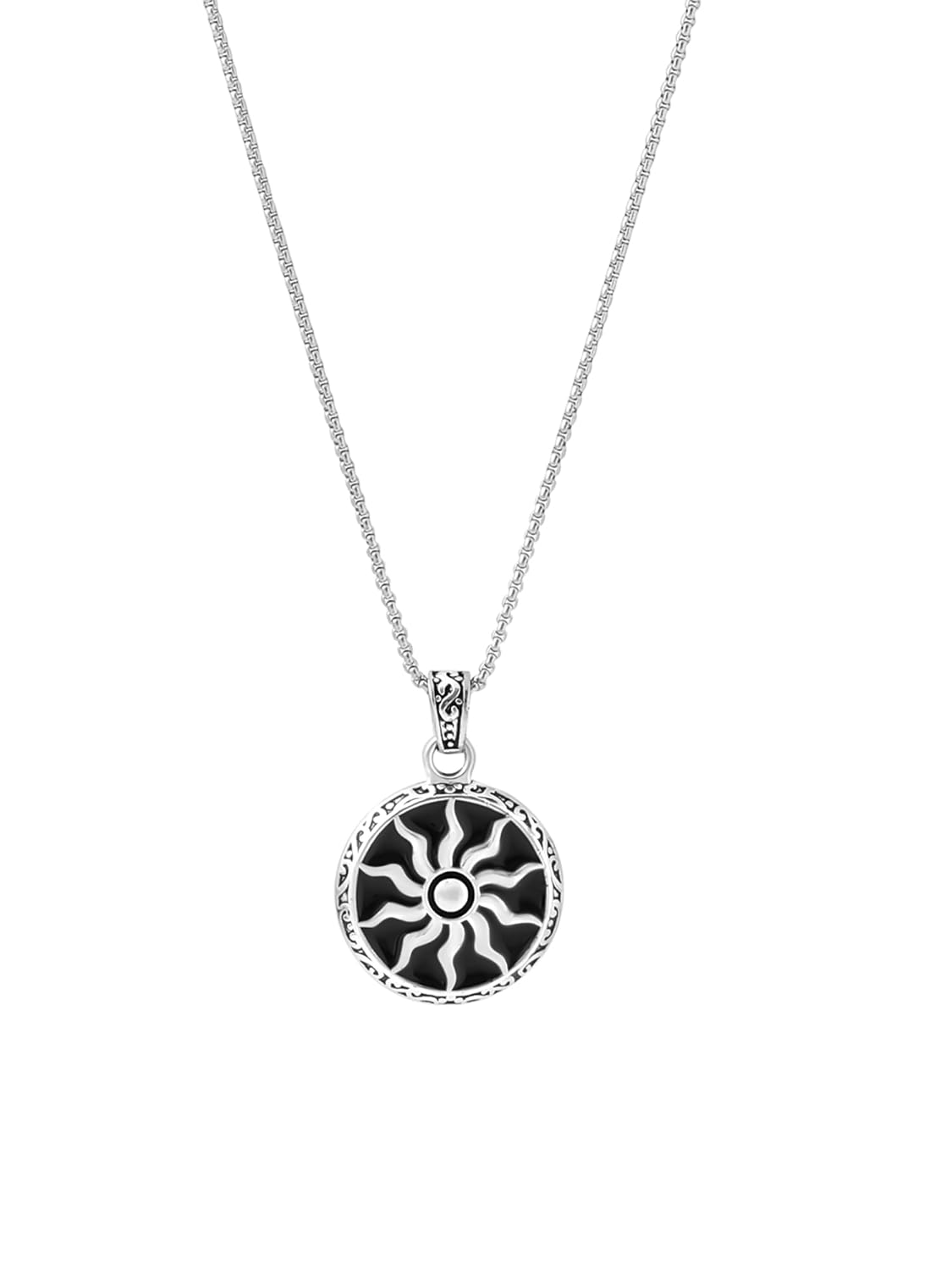 Yellow Chimes Pendant for Men and Boys Silver Pendants For Men | Stainless Steel Black Pendant Chain for Men | Birthday Gift for Men and Boys Anniversary Gift for Husband