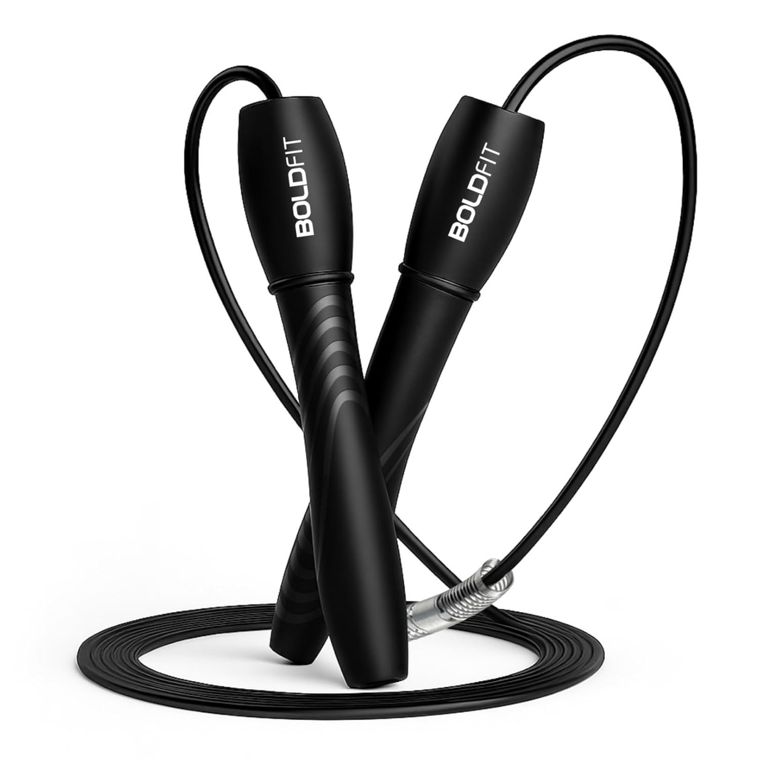 Boldfit Skipping Rope for Men and Women Jumping Rope With Adjustable Height Speed Skipping Rope for Exercise, Gym, Sports Fitness Adjustable Jump Rope, Polyvinyl Chlorine (PVC), Black-White