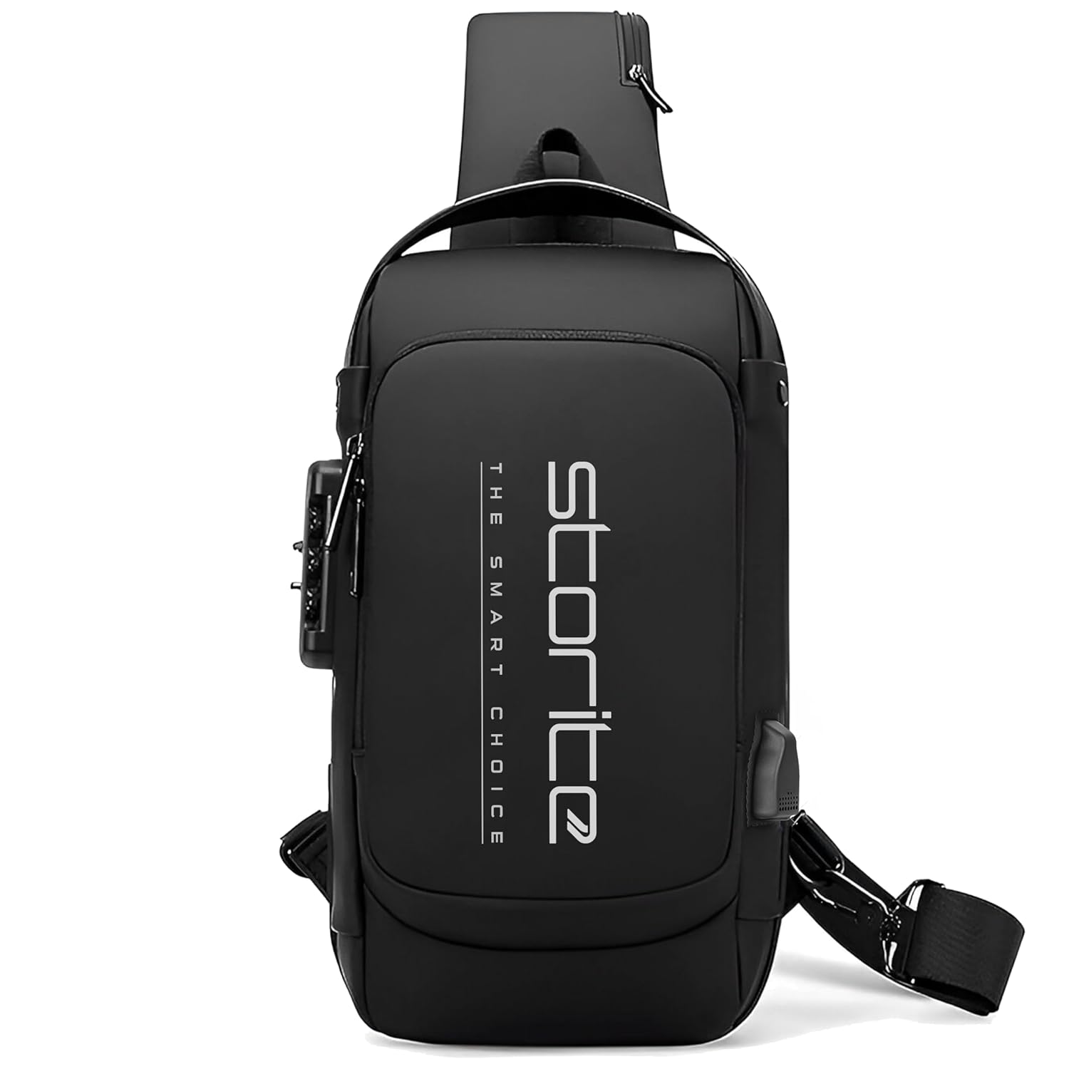Storite Sling Bag for Men Stylish Crossbody Backpack for Men & Women, Anti-Theft Chest Bag with USB Charging Port, Messenger Bags, Casual Shoulder Bag (Black – 17 x 9 x 32 Cm)