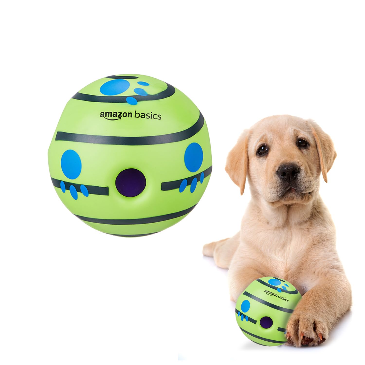amazon basics Interactive Sound Ball Toy for Dogs and Puppies| Fun Squeaky Sounds | Pet-Safe Materials| Suitable for All Dog Breeds | Size – Large