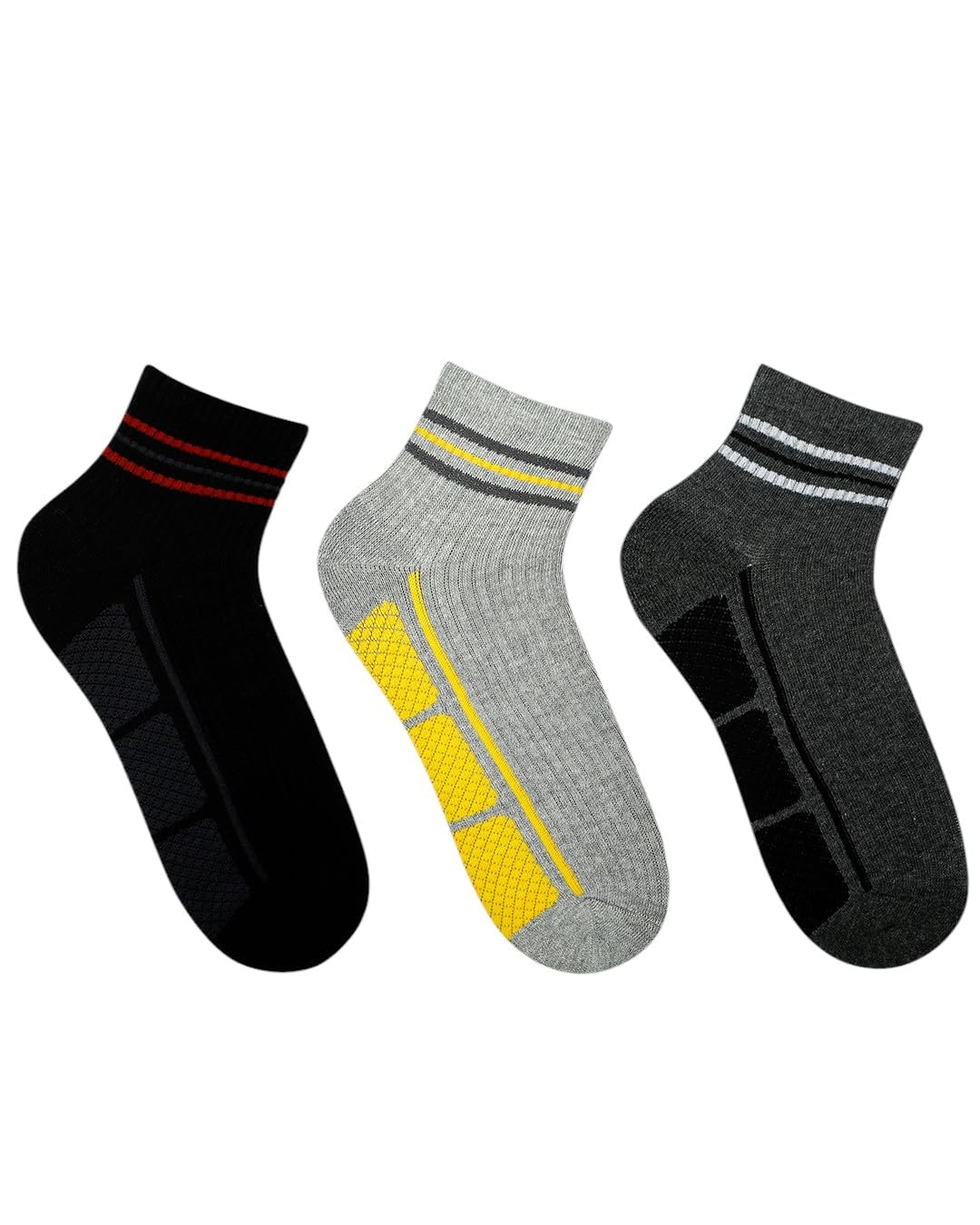 BALENZIA SocksXpress Men’s Cushioned Ankle-Length Socks | Black, L.Grey, D.Grey | Combed Cotton with Temperature-Regulating Soft Cushioning | Breathable & Daily Comfort | Pack of 3