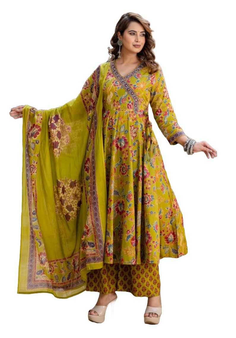Nermosa Women Printed Anarkali Kurta and Pant Set with Dupatta Nermosa Women Printed Anarkali Kurta and Pant Set with Dupatta