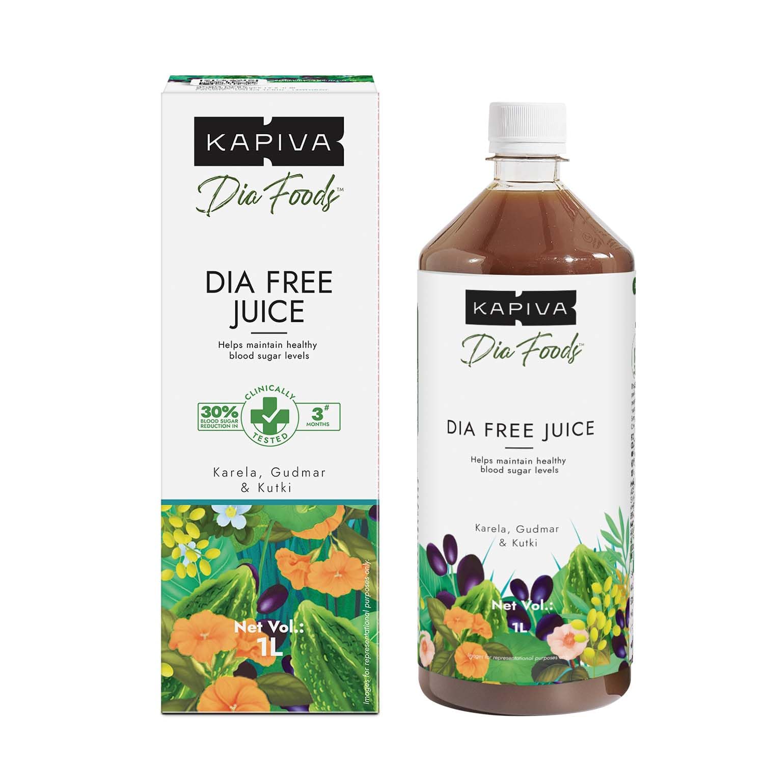 Kapiva Dia Free Juice, 1L | Clinically Proven Diabetic care | Amla, Karela, Jamun, Guduchi & 7 More (1L Juice) (1L Juice)