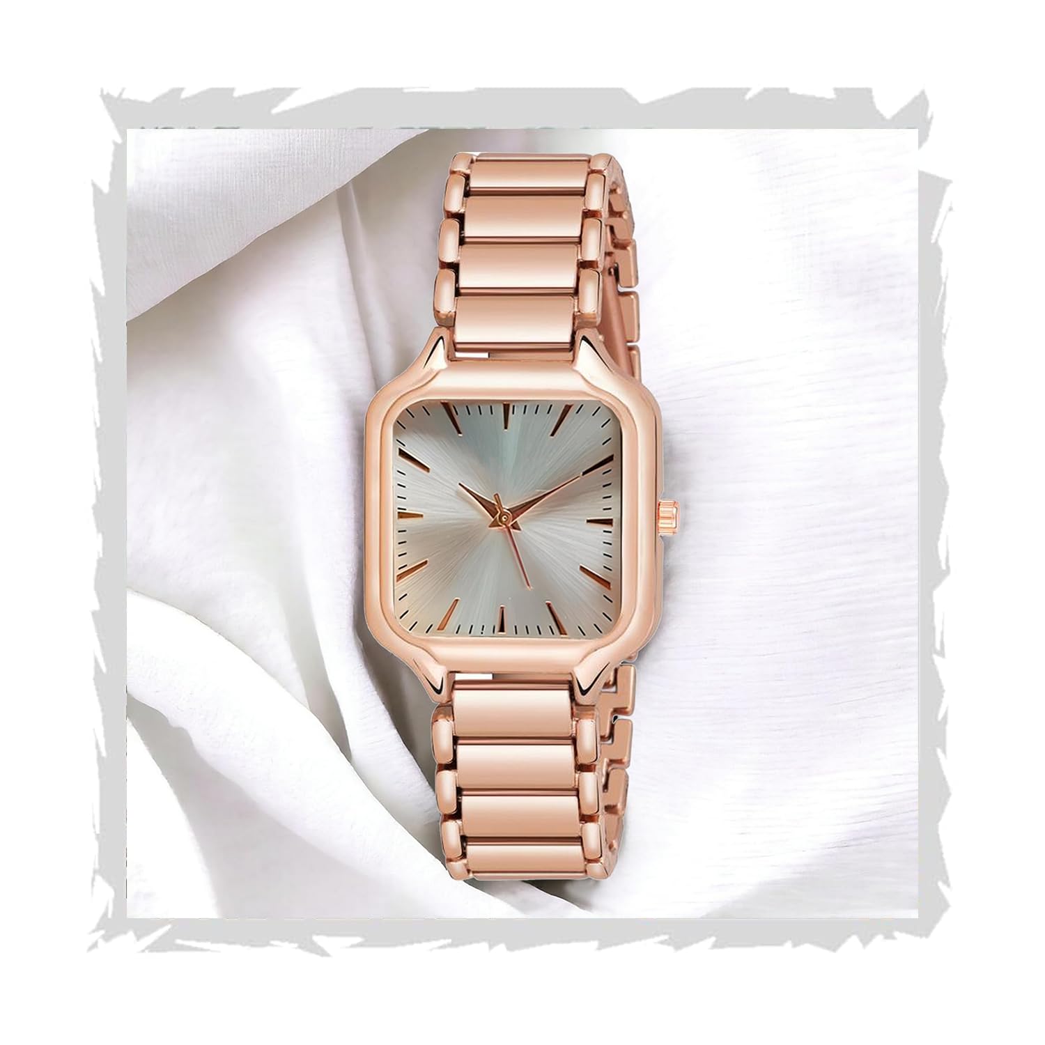 styledose Newly Arrived Women Stainless Steel Casual Watch Embossed Sqaure Dial Women’s Watch with Rose Gold Stainless Steel Strap