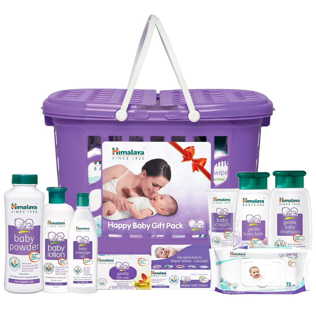 Himalaya Baby Gift Pack (9 pieces) with FREE Maternity Basket (Violet) | No.1 Doctor Prescribed | Gentle, Safe & Researched for baby’s skin & hair