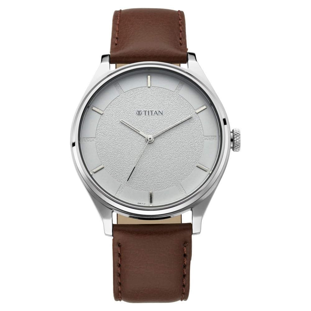 Titan Men’s Classic White Dial Analog Watch: Gradient Dial & Sleek Markings with Leather Strap-NS1802SL13/NT1802SL13