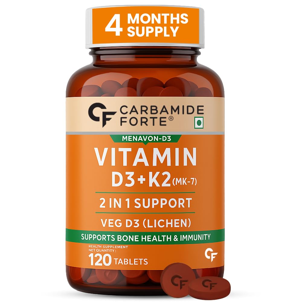 Carbamide Forte Vitamin D3 K2 | Vitamin D3 K2 Supplement for Bone & Heart Health | Vitamin D tablets with Vitamin K2 MK7 | Premium Vitamin D3 supplement with K2 for Wellness -120 Veg Tablets