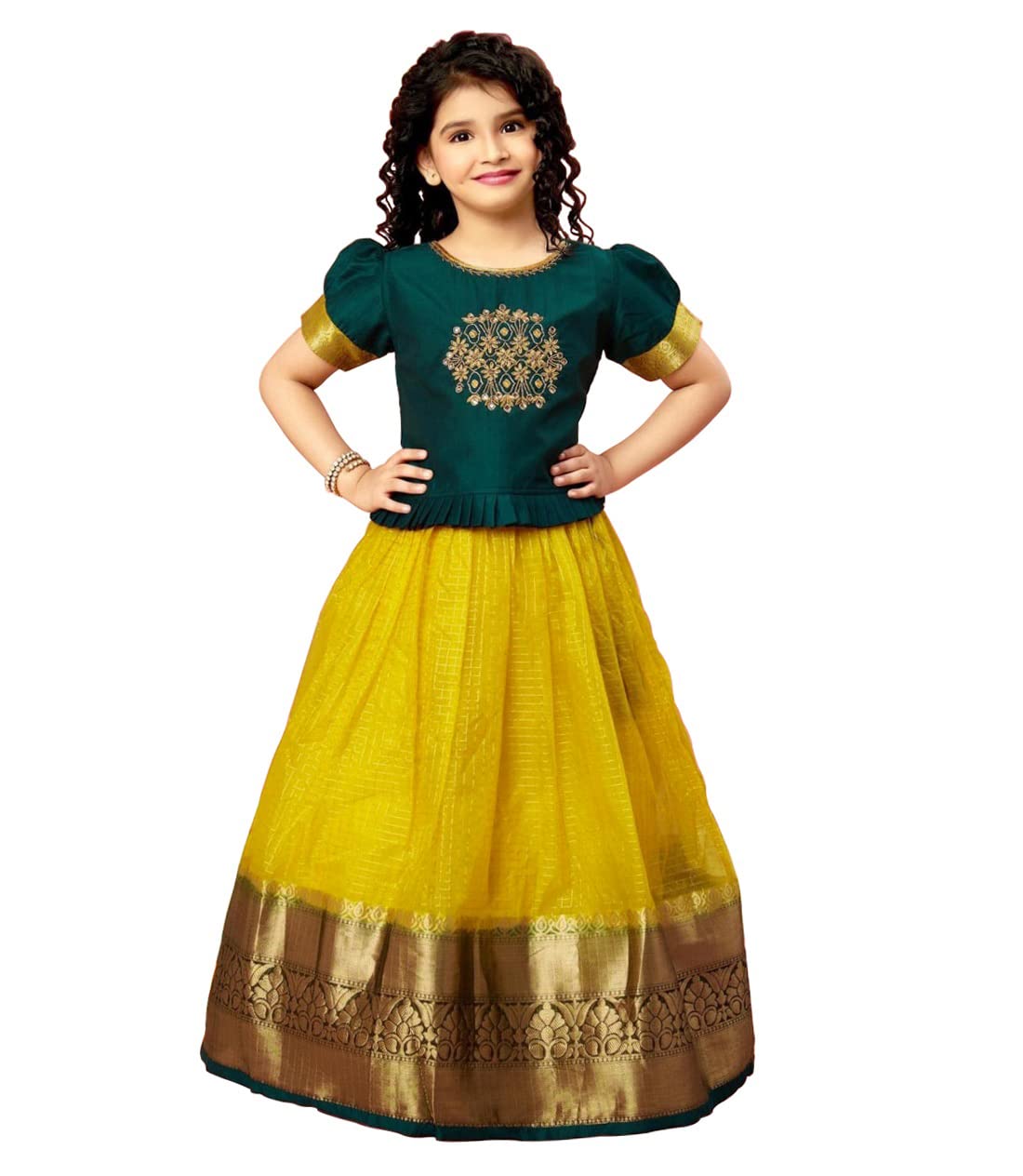 White Button New latest Girl’s Tissue checks readymade Lehenga choli for girls dress