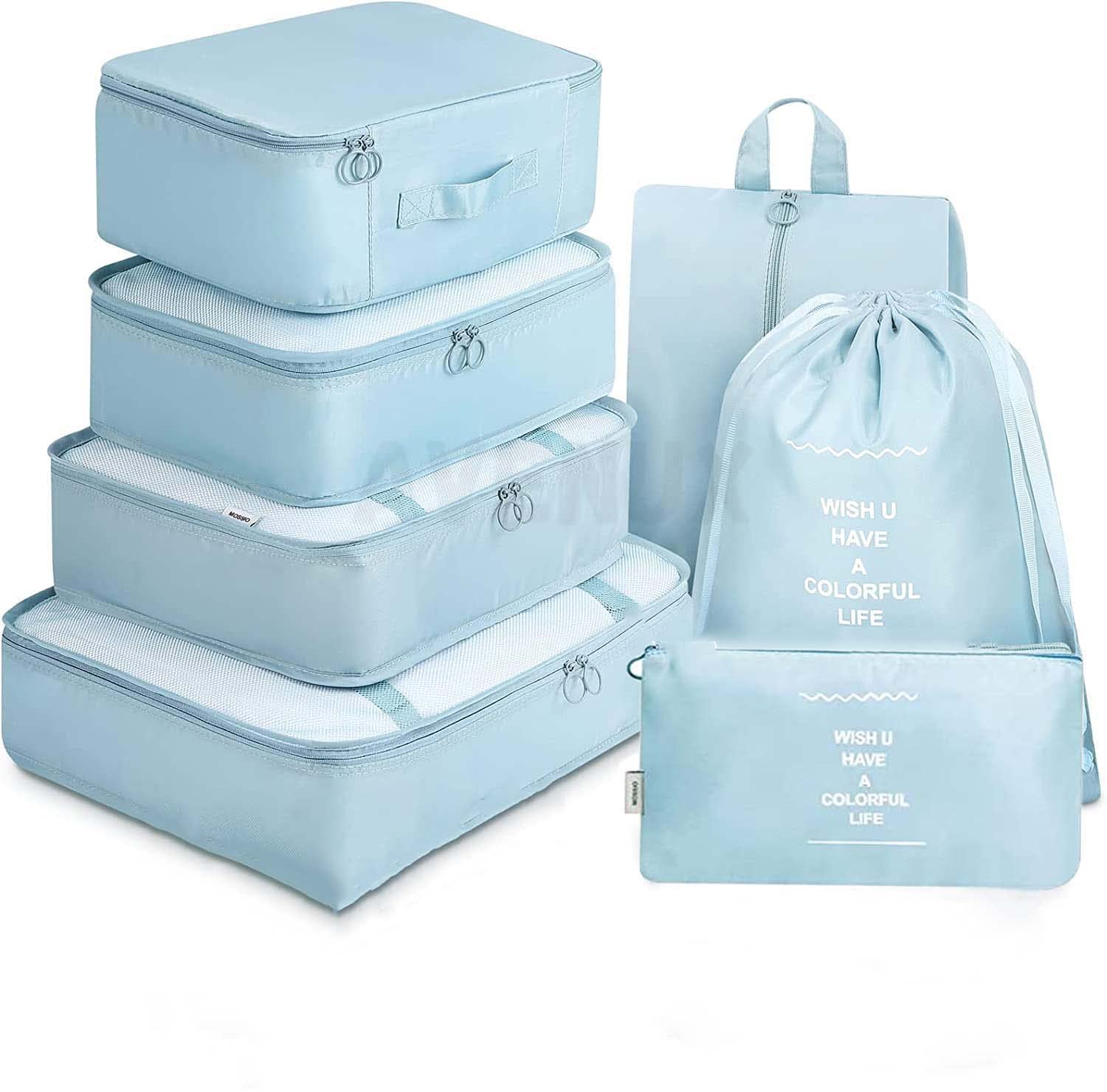 AVENUX 7pcs Set Travel Organizer Packing Cubes Lightweight Travel Luggage Organizers with Laundry Bag or Toiletry Bag Laundry Organiser (Blue, 7 PCS) Polyester, 20 x 10 x 5 cm
