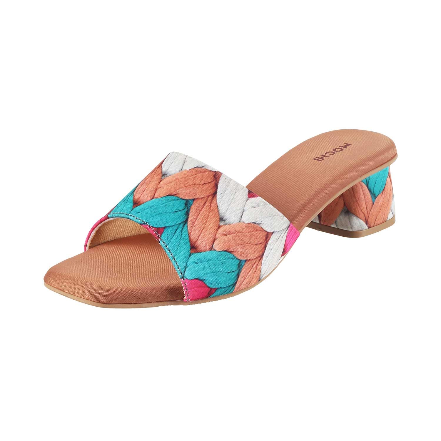 Mochi Women’s Block Heel Multicolour Detail Fashion Sandal