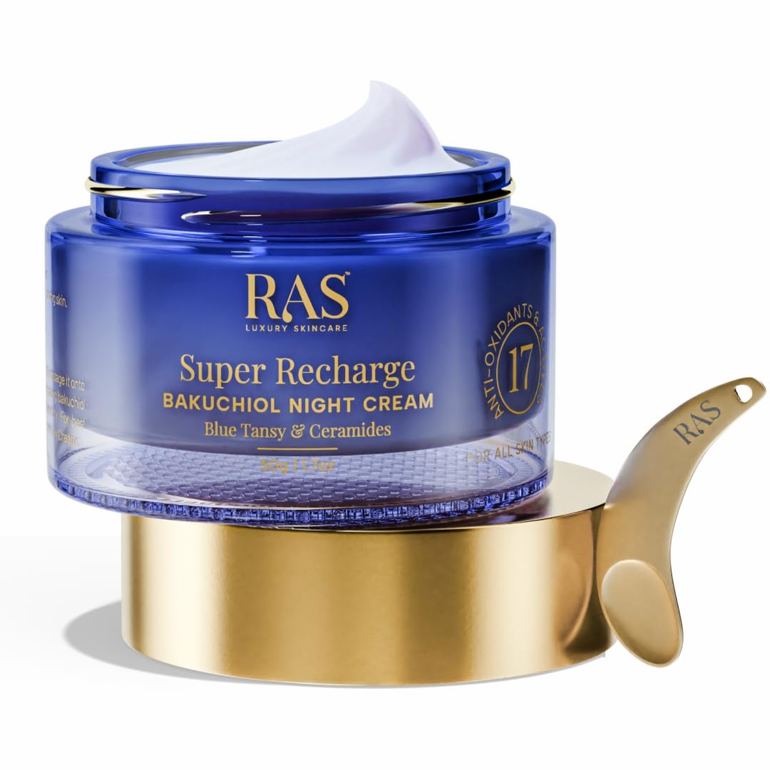 Ras Luxury Oils Super Recharge Night Cream with Bakuchiol (Natural Retinol) & Peptides| Anti-aging Formula | Hydrates & Strenghten Skin Barrier | Reduces Fine Lines & Wrinkles | Luxury Skincare