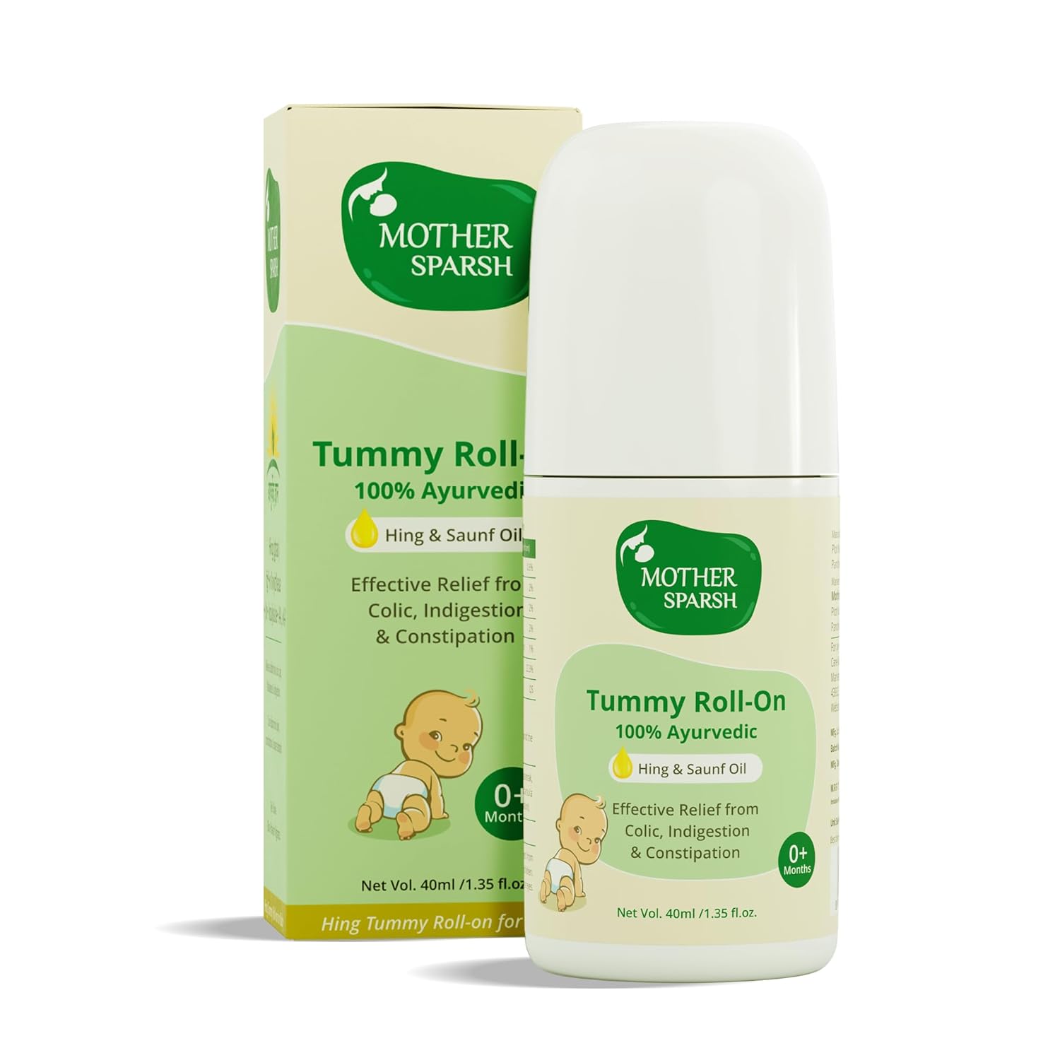 Mother Sparsh Tummy Roll On For Baby, Colic Relief, Constipation and Indigestion With Hing & Saunf | 100% Ayurvedic – 40ml