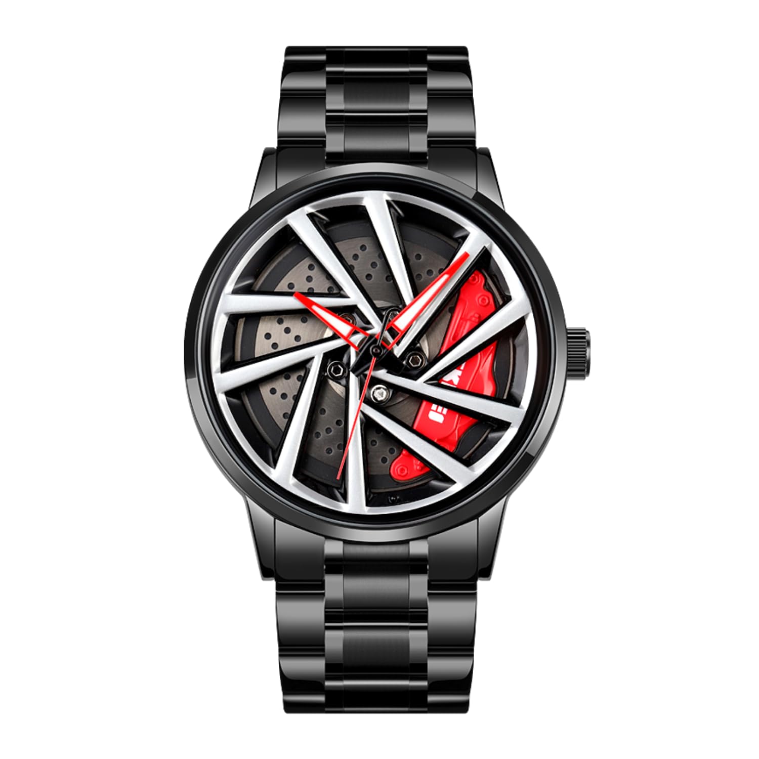SKMEI New Car Wheel Watch with Rolling Creative Fashion Analog Watch, Black Dial Zink Alloy Case Men’s Watch, Stainless Steel Black Color Band, Quartz Movement, Water & Scratch-Resistant-1990