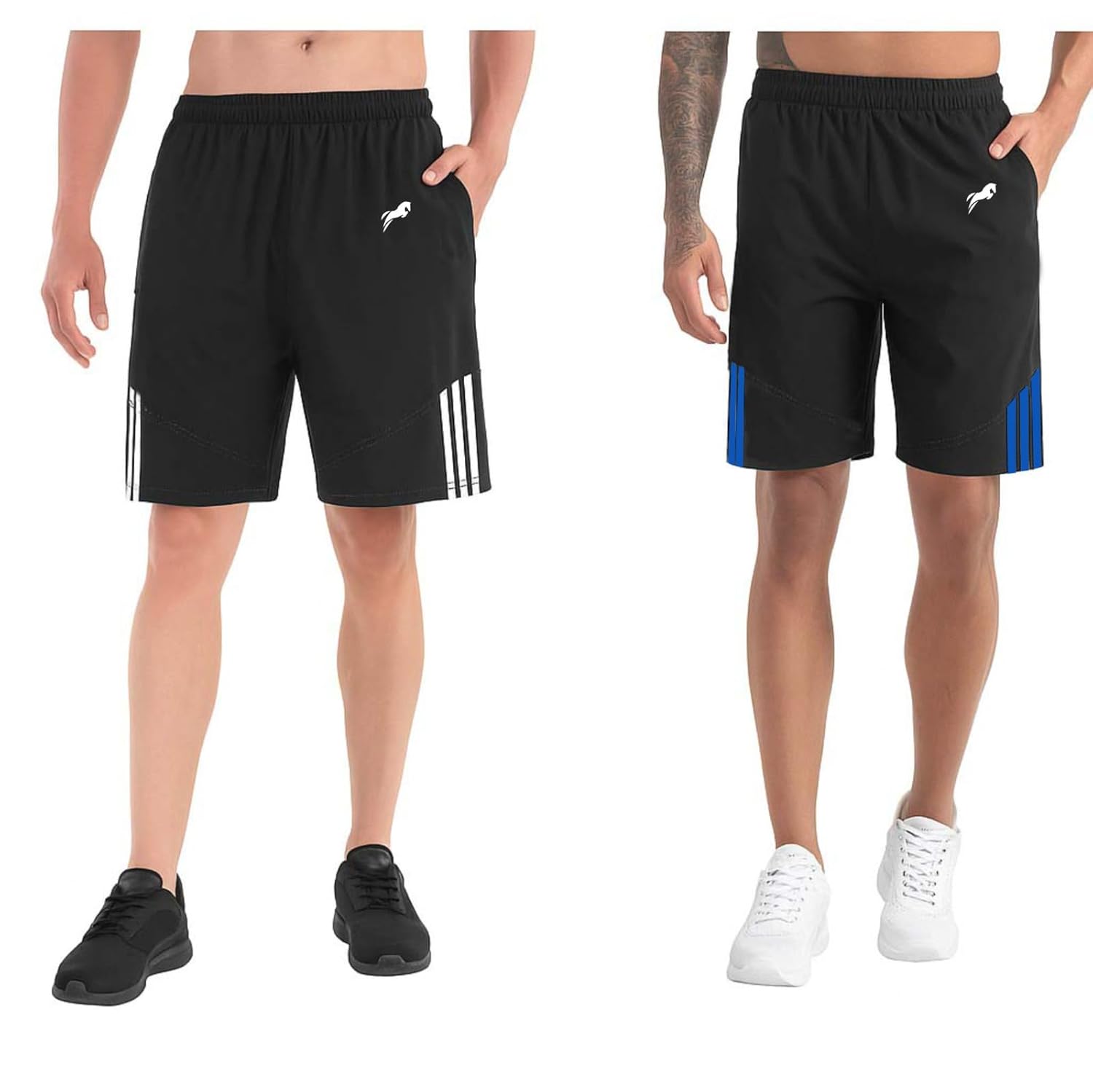 JUST RIDER Athletic Sports Shorts for Men with Zip Pockets and Elastic Waistband Quick Dry Lightweight Activewear Combo – Pack of 2