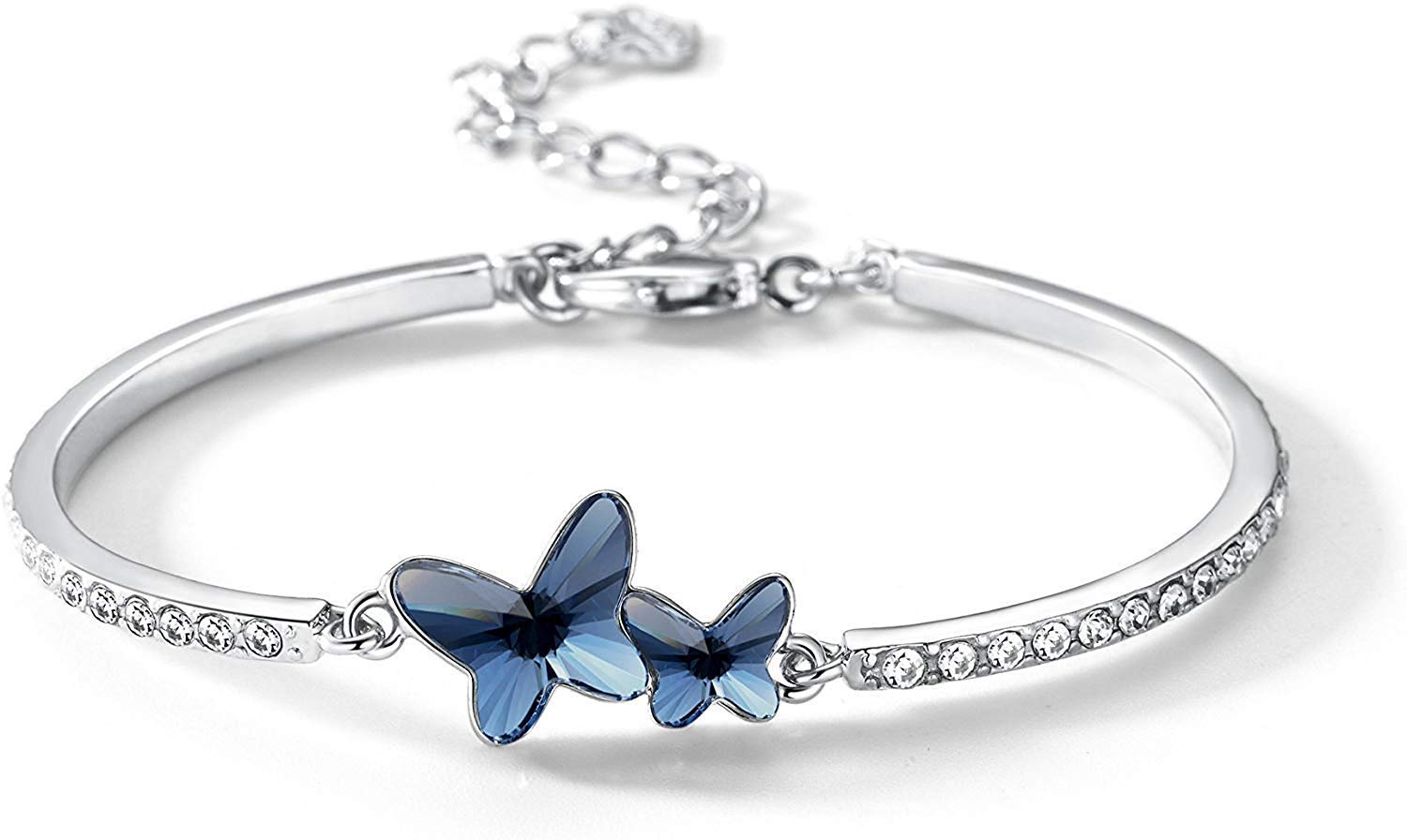 Shining Diva Fashion Women Valentine Gift Blue Stylish Crystal Silver Plated Platinum Plated Cubic Zirconia Charm Bracelet (vg10958b)