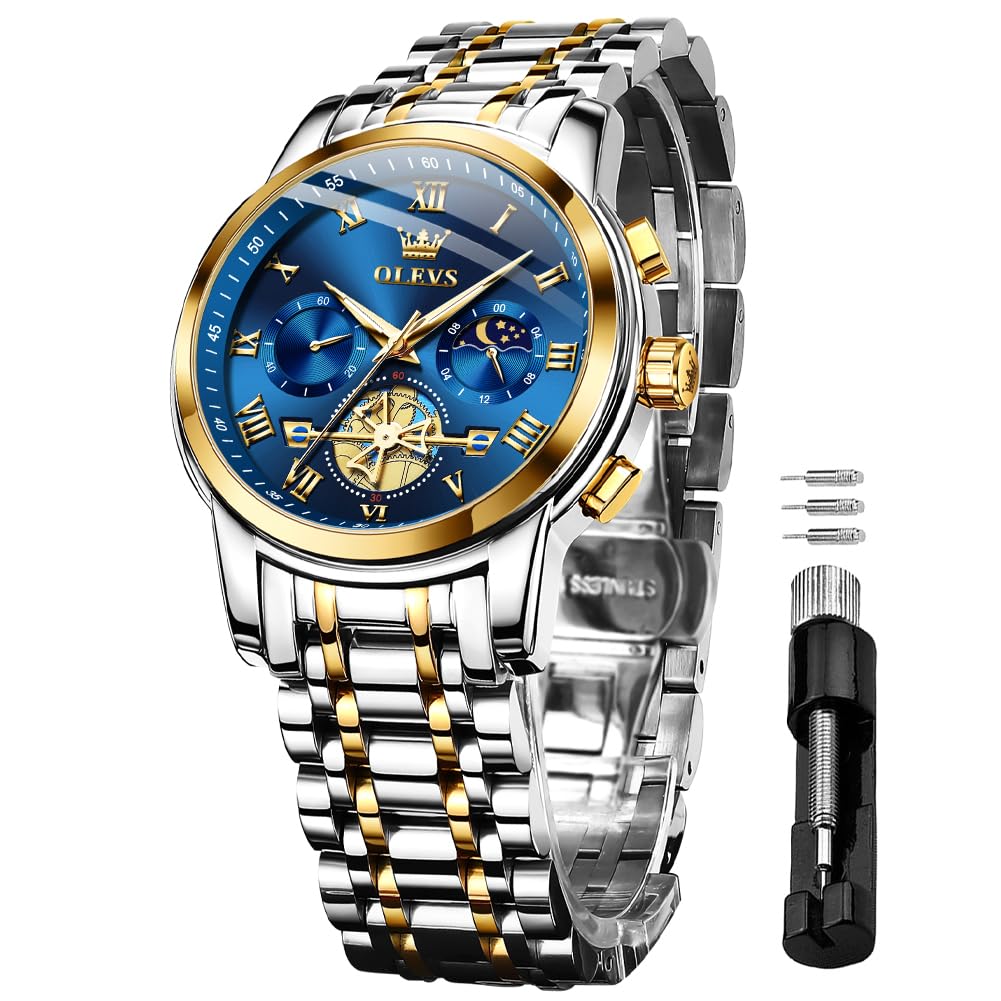 OLEVS Watches for Men Chronograph Business Wrist Watches Analog Quartz Moon Phase Stainless Steel Waterproof Luminous Dress Watches OLEVS Watches for Men Chronograph Business Wrist Watches Analog Quartz Moon Phase Stainless Steel Waterproof Luminous Dress Watches