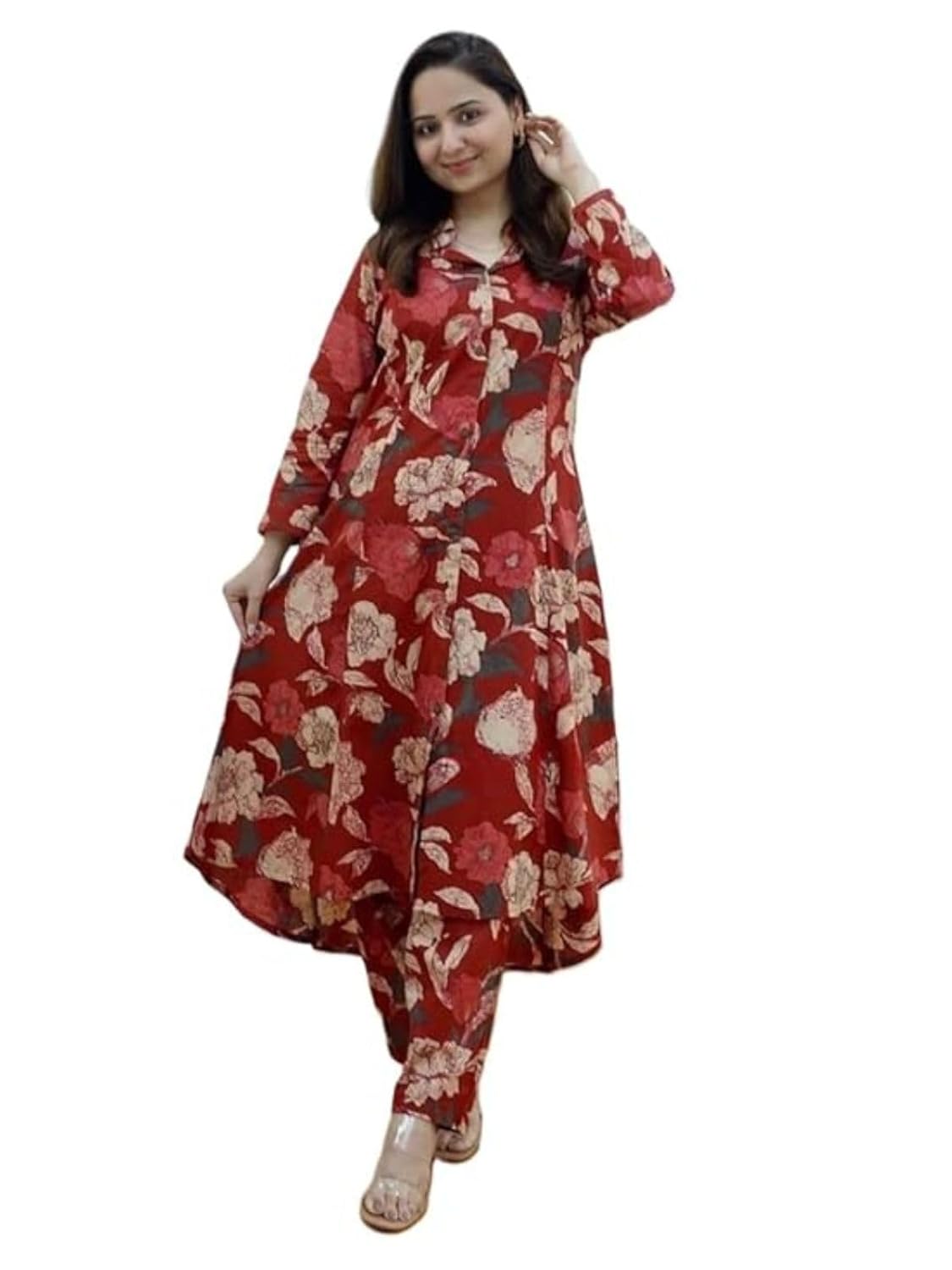 Leriya Fashion Women’s Anarkali Rayon Floral Printed Kurta Pant Set | High-Low Hem & 3/4 Sleeves | Ethnic Co-ord for Festive & Casual Wear | Co ord Set For Women Stylish | 2 Piece Dress For Holiday Look & Puja Leriya Fashion Women’s Anarkali Rayon Floral Printed Kurta Pant Set | High-Low Hem & 3/4 Sleeves | Ethnic Co-ord for Festive & Casual Wear | Co ord Set For Women Stylish | 2 Piece Dress For Holiday Look & Puja
