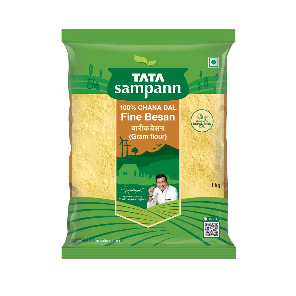 Tata Sampann 100% Chana Dal Fine Besan, Gram Flour, 1 Kg Tata Sampann 100% Chana Dal Fine Besan, Gram Flour, 1 Kg