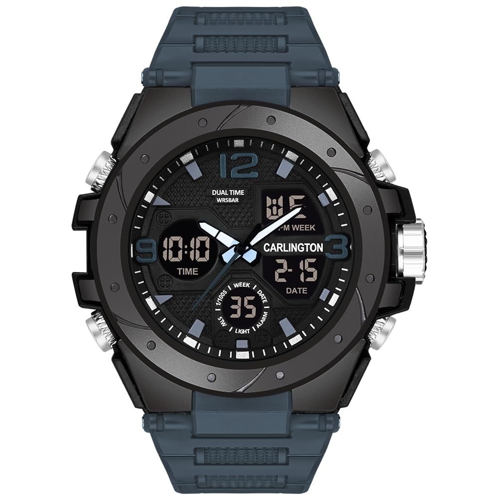 Carlington Endurance Series Analog-Digital Sports Watches for Men and Boys with Alarm, Stopwatch, Backlit Display, Dualtime, Silicone Rubber Strap, Water & Shock Resiatant – CT_9105
