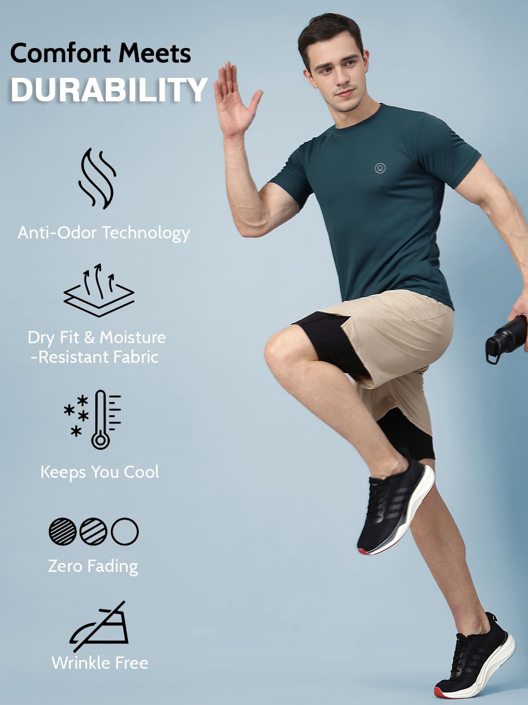 CHKOKKO Men Polyester Solid Quick Dry Half Sleeve Regular Fit Round Crew Neck Active Sportswear Gym T-Shirt for Workout Training Running and Fitness Activities