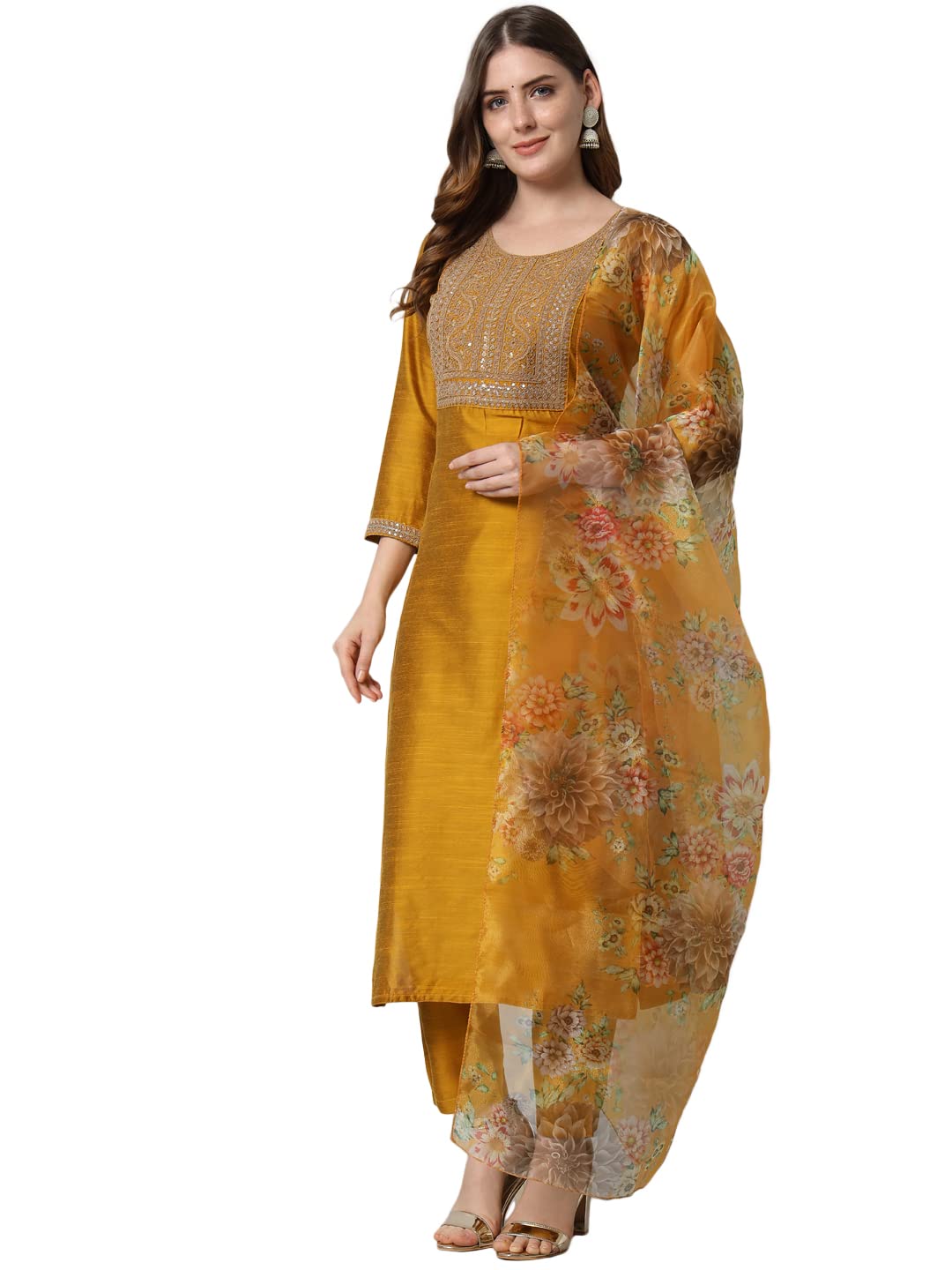 VredeVogel Women Silk Blend Kurta Pant with Dupatta Set VredeVogel Women Silk Blend Kurta Pant with Dupatta Set