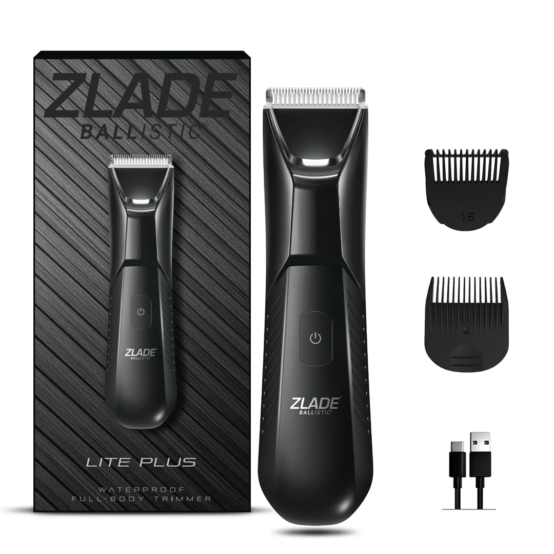 ZLADE Ballistic LITE PLUS Full Body Trimmer For Men|Beard,Body,Balls,Pubic Hair,Private Parts,Manscaping|IPX5 Waterproof,No Nicks Or Cuts|1-Hour Non-Stop Runtime|5-Min USB-C Quick Charge,Black