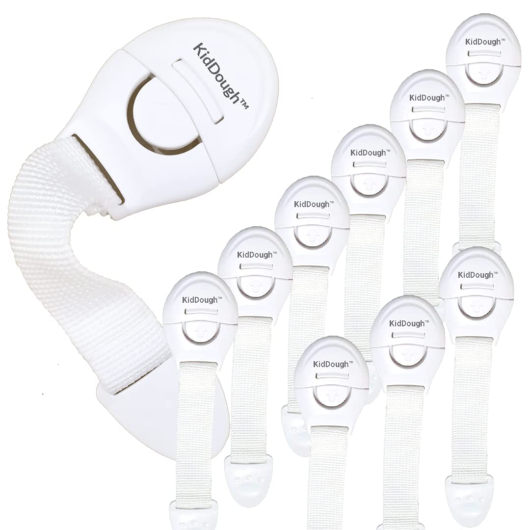 KidDough Furniture Safety Locks for Kids – Pack of 10 White Locks, Child Safety Locks for Drawers, Cabinets, Fridge, Cupboard Lock, Baby Proofing Product, Strong and Adhesive Safety Locks