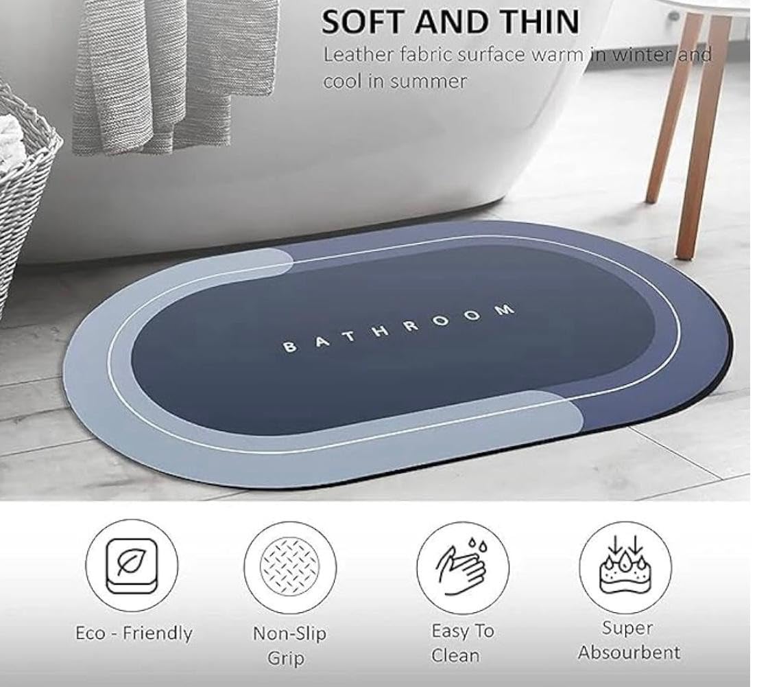 Kekezip Water Absorbing Floor Mat for Bathroom, Soft Leather Fabric, Non-Slip Bathroom Mat Set of 2, Super Absorbent, Quick Dry Mat for, Home, Office (Multicolor)