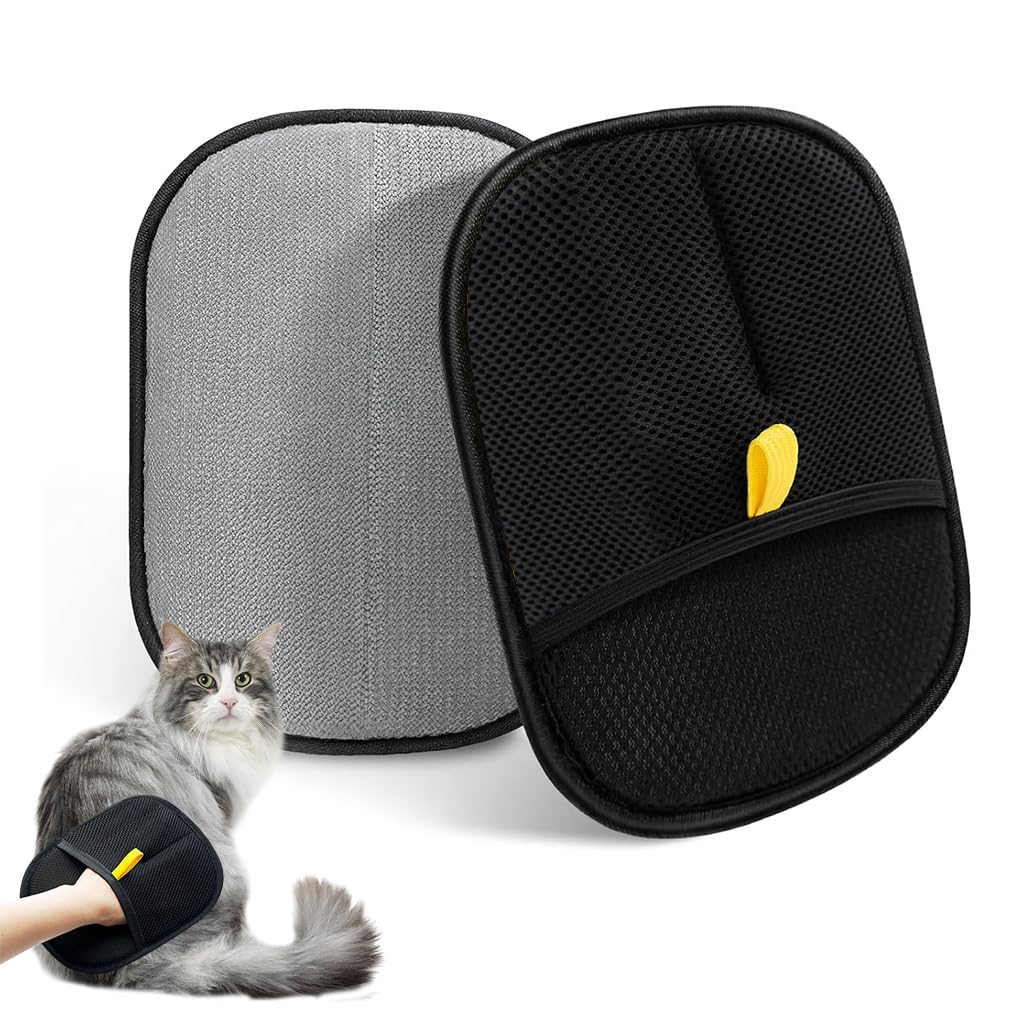 Qpets® Pet Hair Removal Gloves, Static-Enhanced Pet Hair Removal Mitt, Reusable Grooming Mitt Cleaning Glove for Furniture, Carpets, Car Seats & Gentle Massage for Dogs Cats (23.5x18cm)