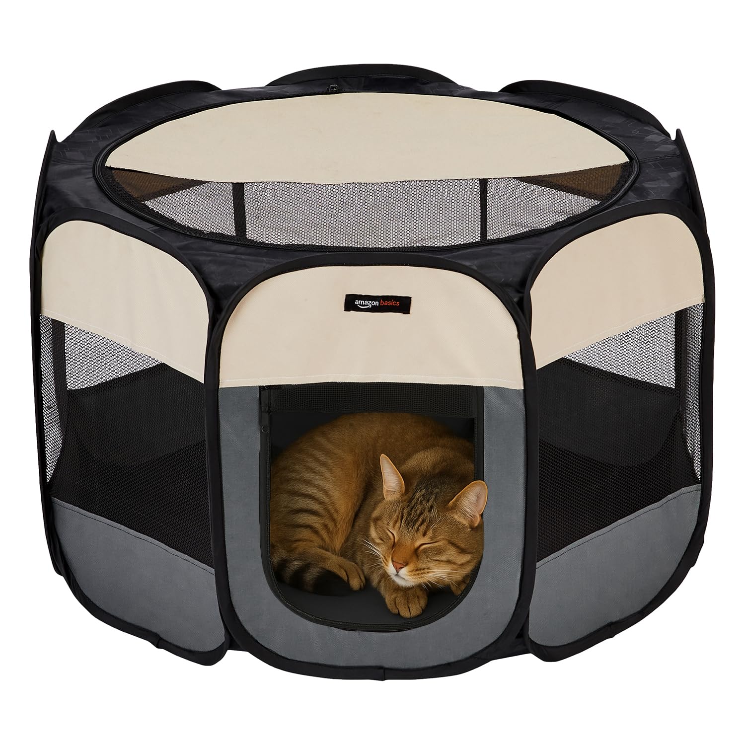 AmazonBasics Foldable Soft Pet Playpen Indoor Pet Fence Enclosure with Mesh Window, Lightweight and Durable for Travel, Small | 70cm x 70cm x 45cm