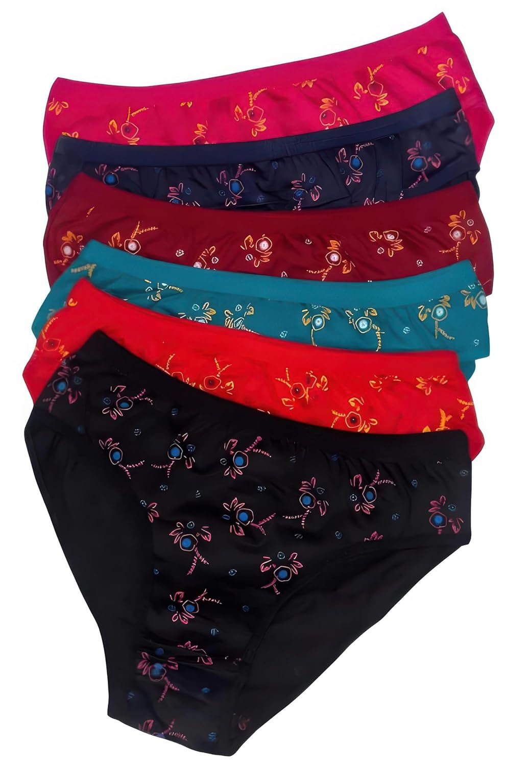 100% Cotton Breathable Lightweight Printed Panties for Women and Girls-Cotton Crotch, Pack of 6,(S to 2XL)